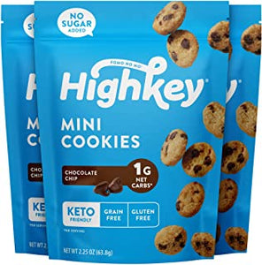 HighKey Snacks Keto Food Low Carb Snack Cookies, Chocolate Chip, 3 Pack - Gluten Free & No Sugar Added,